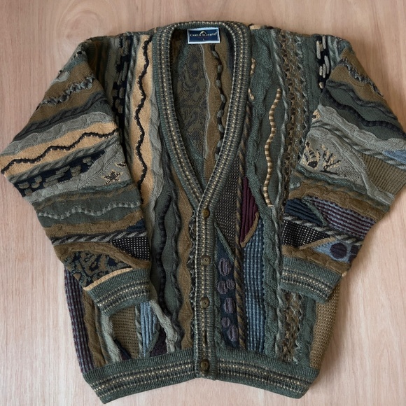 Carlo Alberto Other - Vintage Carlo Alberto men's wool 3D knit cardigan sweater sz L Coogi style Cosby